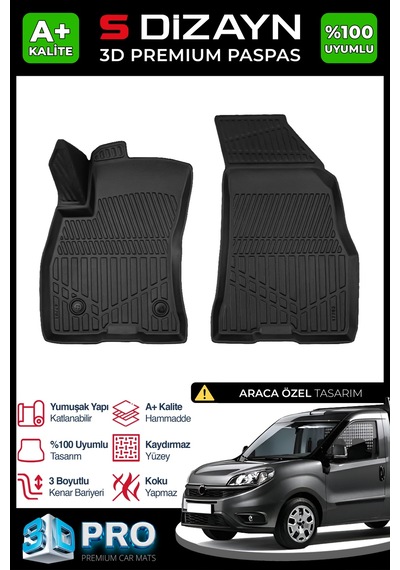 S-dizayn Fiat Pratico Panelvan 3d Pro Havuzlu Paspas Ön 2'li 2010 Üzeri A+ Kalite