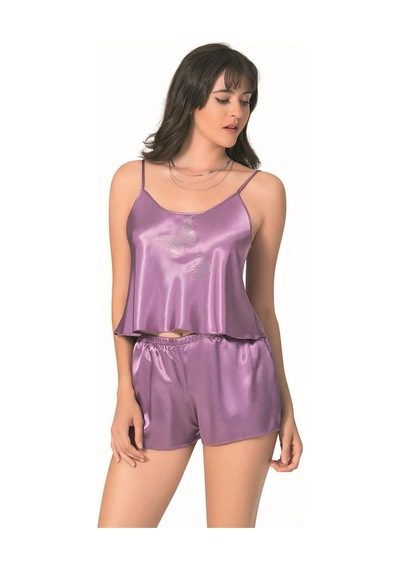 Red Womans Lila Saten Babydoll Şort Takımı