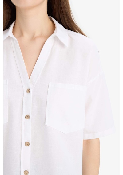 DeFacto Boxy Fit Cepli Basic Düz Kısa Kollu Gömlek V2523AZ25SPWT34