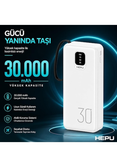 30000 Mah Taşınabilir Şarj Cihazı Powerbank - Led Dijital Ekranlı & Çoklu Çıkış Destekli Güç Bankası