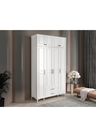 GuneyStore Gözde 4 Kapaklı Yüklüklü Komple MDF Beyaz Gardırop