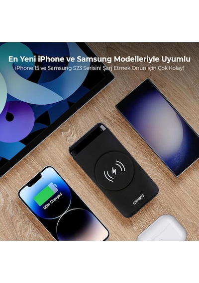 Omars OMWS008 20 W 10000 mAh Kablosuz Led Göstergeli Powerbank Siyah