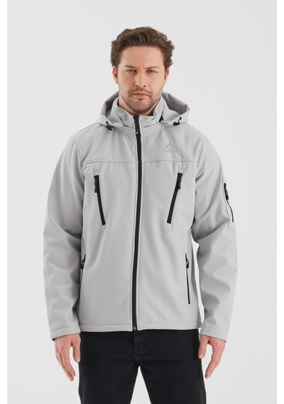 B.he.z Çıkartılabilen Fermuarlı Kapüşon Cepli İçi Polarlı Su Geçirmez Softshell Erkek Mont Taş Taş