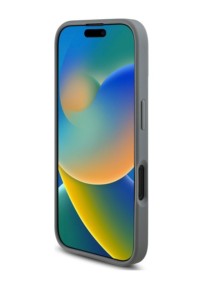 Apple Uyumlu iPhone 16 Plus Kılıf Guess Lisanslı Üçgen Logolu Taşlı Kapak Gümüş