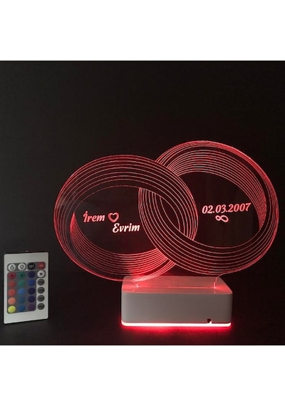 Sevgiliye Özel 3D Alyans Nişan Yüzükleri Masaüstü Led Lamba
