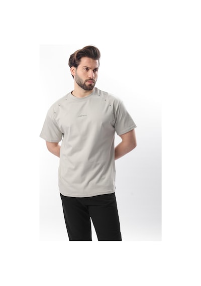 Madmext Boyalı Gri Baskılı Nakış Detaylı Erkek T-shirt E7108 Boyalı Gri