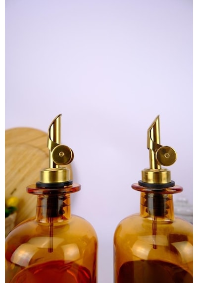Digithome 2'li Zeytinyağı Ve Sıvıyağ Şişesi Otomatik Kapaklı Etiketli Yağdanlık Amber 500 Ml I/8 C1-1-289