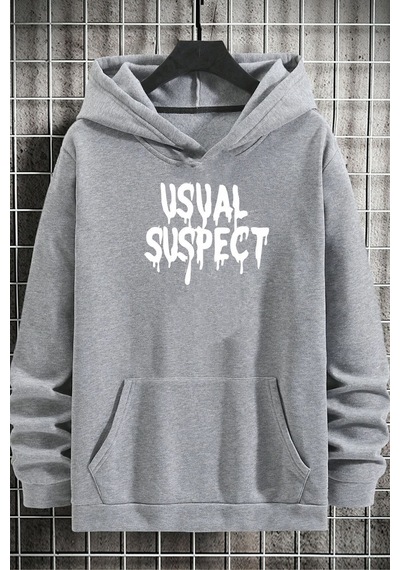 Uyguntarz Unisex Usual Suspect Sırt Baskılı Sweatshirt Gri