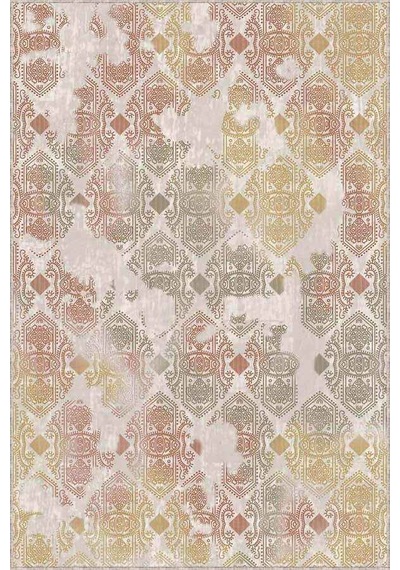 Yeşil Sarı Damask Desen Kaymaz Tabanlı Dekoratif Halı Al007n11 Yeşil - Sarı - Tarçın
