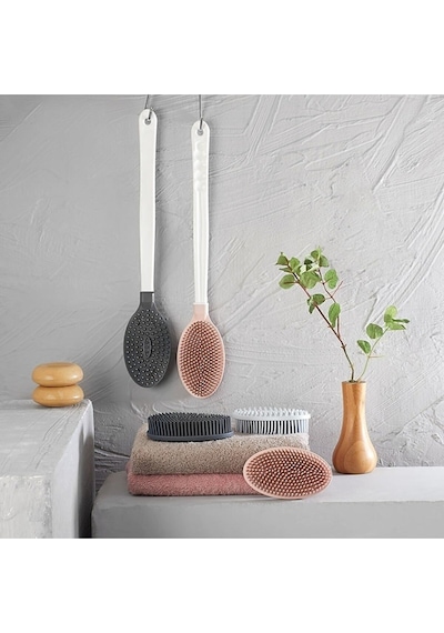 Mainshop Çift Taraflı Banyo Duş Vücut Fırçası Yumuşak Uzun Saplı Sırt Kese Masaj Fırçası Pembe Renk M-152