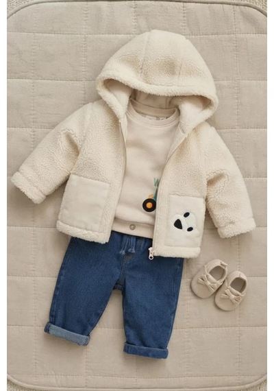 Tuffy Ekru Erkek Bebek Kuzu Polar Hırka Modeli