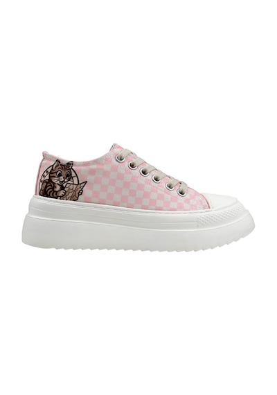 Kadın Vegan Beyaz Kalın Taban Sneakers - Big Steps Cat Tasarım Çok Renkli