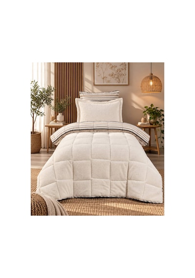 Tek Kişilik Uyku Seti Sherpa Comforter Krem Krem