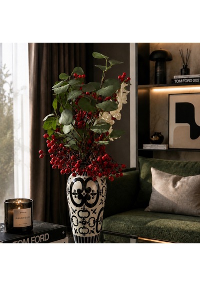 Atelier4you Noir Bloom El Boyaması Seramik Vazo Dekoratif Tasarım Vazo Beyaz - Siyah