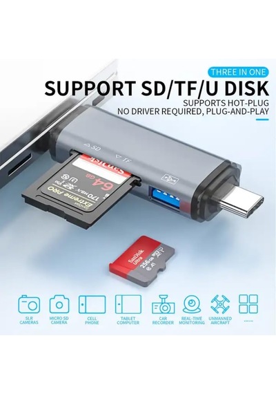 Usb Otg Kart Okuyucu Type-c To Usb Uçlu Pc Bilgisayar Ve Notebook Uyumlu Mikro Sd Kart Okuyucu Usb A