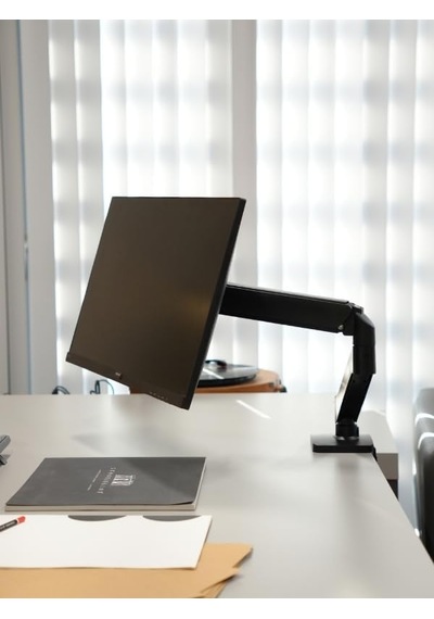 Tek Kollu Monitör Kolu, 17-32, 2-9 Kg, Vesa 75x75/100x100 Uyumlu, Mekanik Yaylı, Tam Hareketli Masa Kelepçeli Monitö