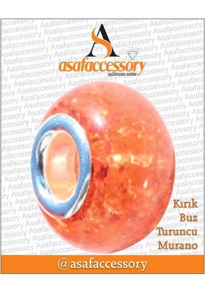 Kırık Buz Murano Turuncu Charm Gümüş