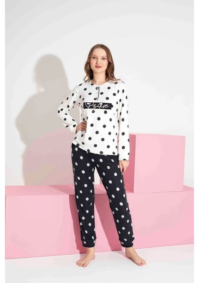 Miniğimin Cicileri Termal Kumaş Puantiye Desenli Kız Çocuk Pijama Takımı - Siyahbeyaz Siyah - Beyaz Miniğimin Cicileri Termal Kumaş Puantiye Desenli Kız Çocuk Pijama Takımı - Siyahbeyaz Siyah - Beyaz