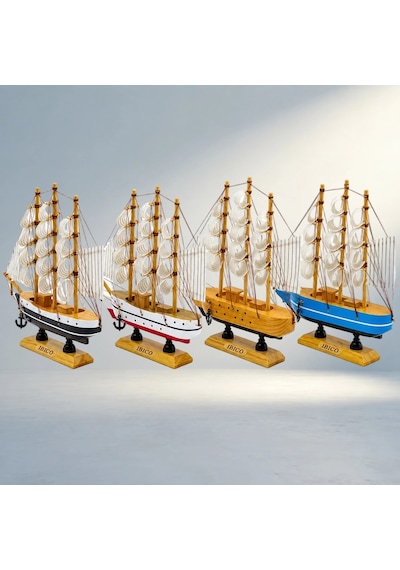 Dekoratif Ahşap Yelkenli Gemi 23 Cm Masaüstü Süs Eşyası