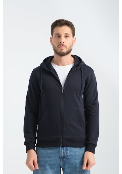 Shooter Sportwear Shooter Erkek Üç İplik Şardonsuz Fermuarlı Kapüşonlu Sweatshirt Lacivert