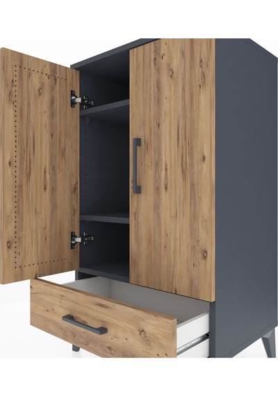 Hyperion Komodin 3 Raflı Tek Çekmeceli 2 Kapaklı 60x44x106 Antrasit-çam Antrasit