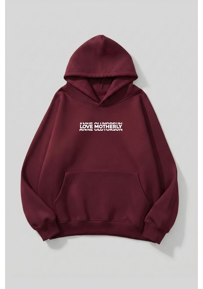 Uyguntarz Unisex Yumuşak Dokulu Anne Oluyorsun Baskılı Tasarım Oversize 3 İplik Hoodie Sweatshirt Bordo