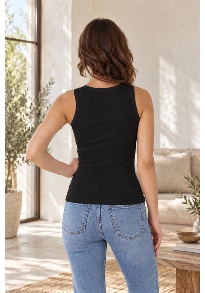 Erdenay Tekstil Fitilli Kalın Askılı Pamuklu Basic Kadın Atlet - Siyah 2'li Set Siyah 2li
