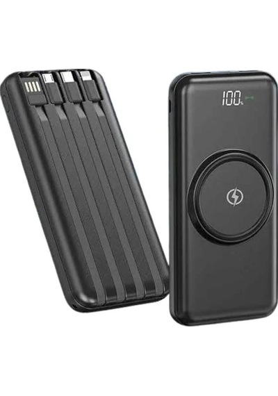 Kablosuz Çoklu Şarj Girişli 10.000 Mah Kablolu Powerbank Taşınabilir Antrasit Melanj