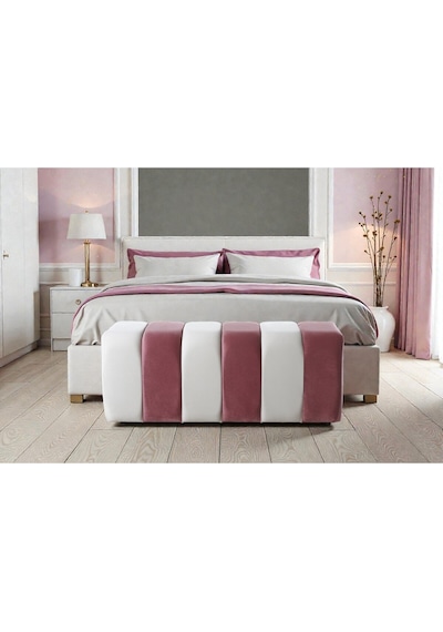 Premium Büyük Yarmalı Yatak Ucu Bench & Makyaj Masası Pufu Modern, Şık & Dekoratif Pembe Pembe