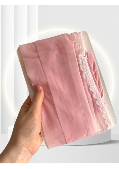 Pierre Cardin Ella Pembe Yanı Beyaz Dantelli Şık 15 Den İnce Tül Pembe