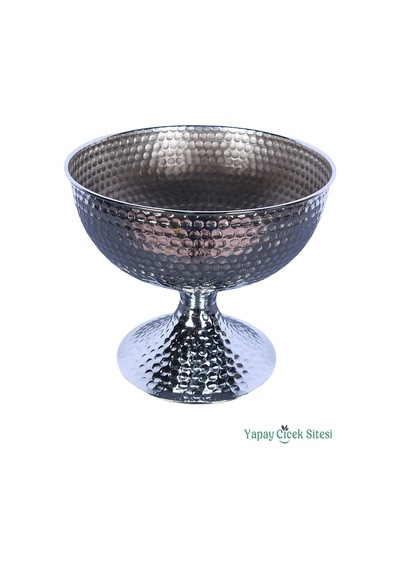 Yapay Çiçek Sitesi Metal Dekoratif Darbeli Vazo 22 Cm Gümüş Gümüş