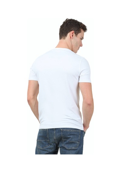 Beyaz Pamuk Karışımlı T-shirt Beyaz