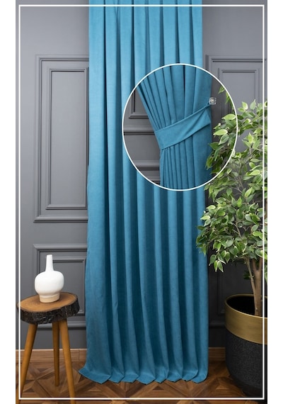 Evdepo Home Turkuaz Fon Perde Tek Kanat (539786313) Turkuaz