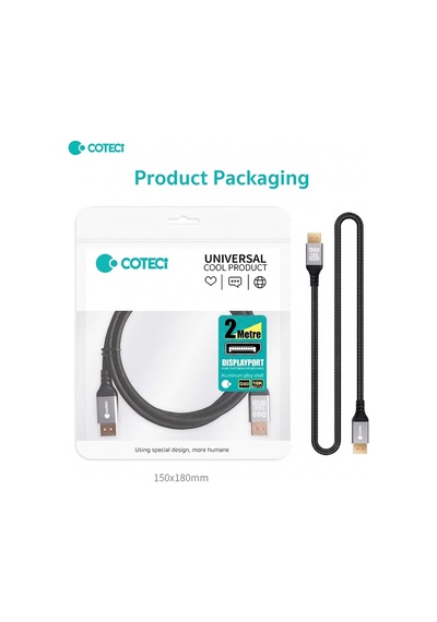 Displayport To Displayport Kablo 2 Metre - 16k 60hz / 8k 120hz Uhbr20 80gbps Görüntü Aktarım Kablosu