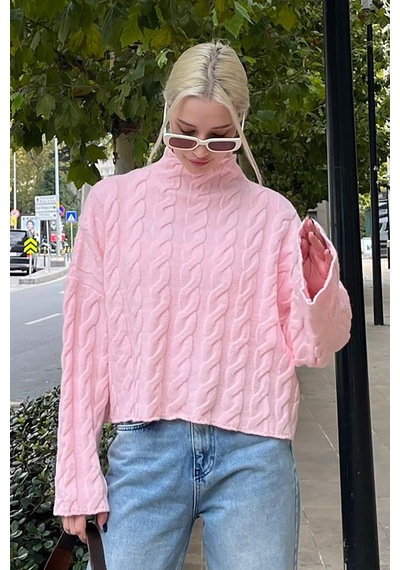 Madmext Pembe Balıkçı Yaka Örme Triko Kazak Mg2172 Pembe