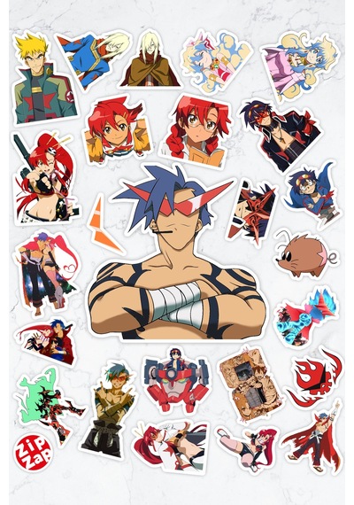 Gurren Lagann Tengen Toppa Anime Telefon Laptop Yapışkanlı Folyo Sticker Paketi 25 Adet Çok Renkli