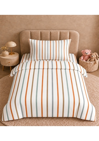 More Home Müslin Bebek Nevresim Takımı %100 Pamuk Çizgi Desenli Mavi Kırmızı Çok Renkli
