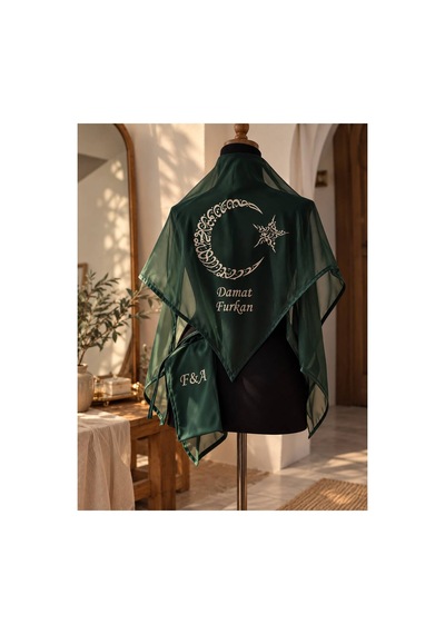 İsimli Damat Omuz Örtüsü & Eldiven Set Ayyıldız Nakışlı - 932113173