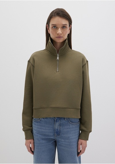 Mavi - Yarı Fermuarlı Haki Sweatshirt 1s10391-71589 Yeşil