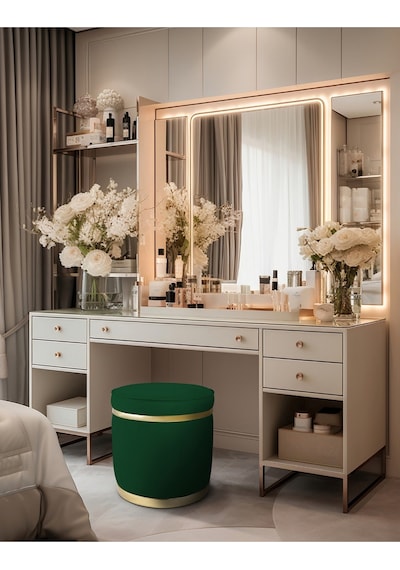 Zerafet Gold Kaplama Luxery Puf-yeşil Babyface Kumaş Pofuduk Oturma Pufu&makyaj Pufu&bench