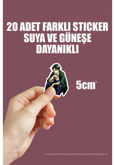 Levi Ackerman Attack On Titan Anime Telefon Laptop Yapışkanlı Folyo Sticker Paketi 20 Adet Çok Renkli