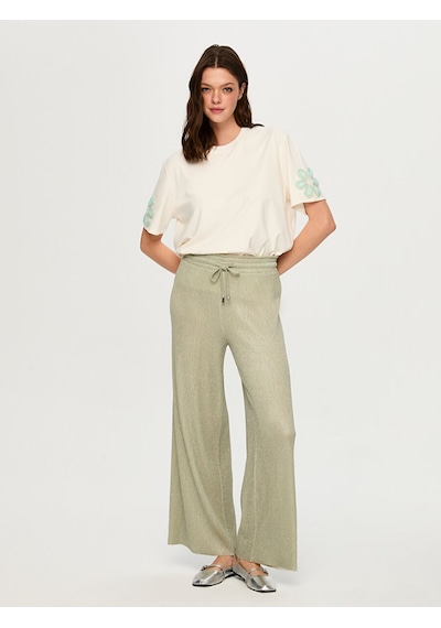 Faik Sönmez Kendinden Simli Dokulu Örme Wide Leg Fit Pantolon S26pnt026 Us26pnt02652 Mint