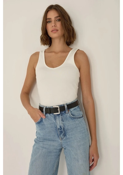 Hiccup Erin V Yaka Crop Top Tozlu Beyaz