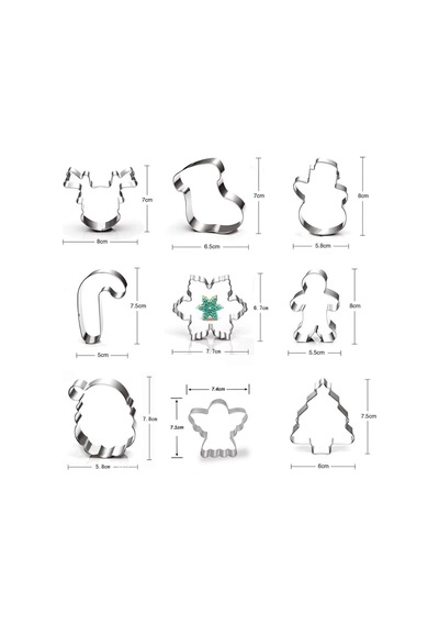 Yılbaşı Temalı Kurabiye Kalıbı Metal Kopat Set 9'lu Goldcakes