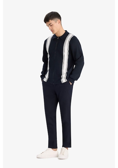 Defacto Standart Fit Polo Yaka Fermuarlı Çizgili Triko Hırka F4981ax25aunv64 Lacivert