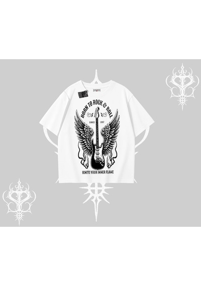 Tarzsokak Oversize Tshirt Born To Rock Eternal Flame Legacy Beyaz