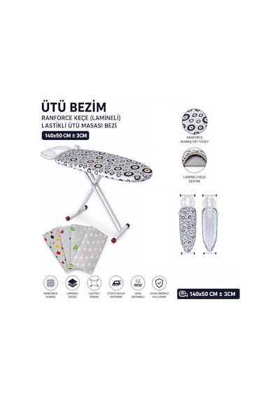Ütü Bezim Ranforce Keçe 140x50cm 3cm Lamineli Lastikli Ütü Masası Bezi Diğer