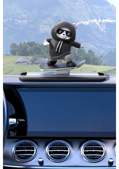 Kaykaycı Panda Figürlü Araç İçi Numaratör - Cool Panda Hoodielı Torpido Üstü Hareketli Stand Çok Renkli