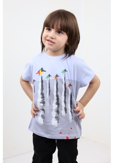 Toontoy Kids Toontoy Erkek Çocuk Jet Baskılı Tişört Mavi