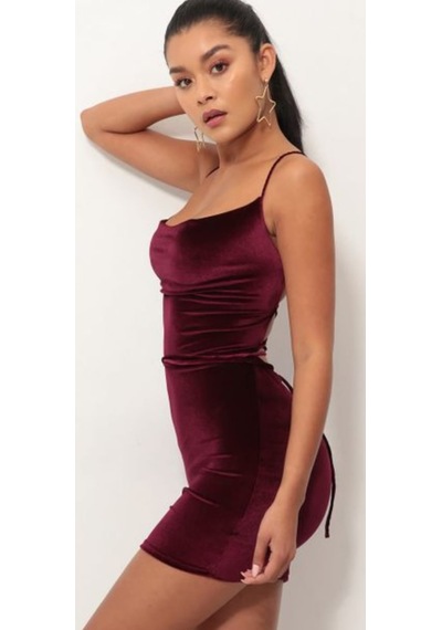 Hanife Glam Couture Hanife Glam Mini Kadife Elbise Bordo